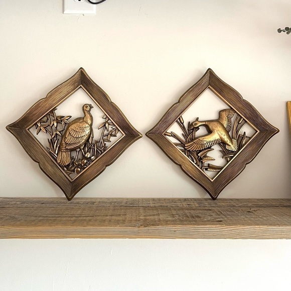 Set of 4 Gold framed pheasant wall art Syrocco - Picture 1 of 9
